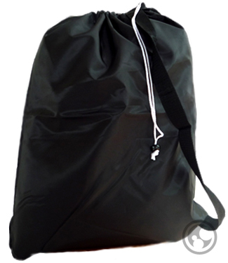 Large Nylon Laundry Bag with Strap, Black