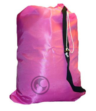 Large Nylon Laundry Bag with Strap, Fluorescent Pink