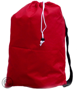 Large Nylon Laundry Bag with Strap, Red